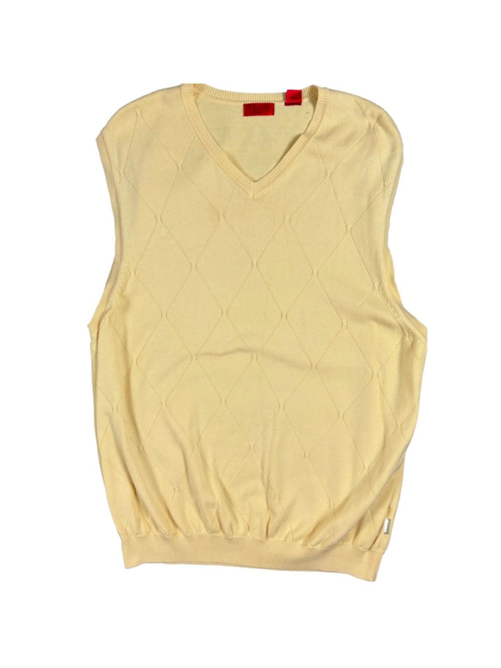 IZOD Golf Sweater Vest XL Yellow Argyle V Neck 100% Cotton Mens Preppy